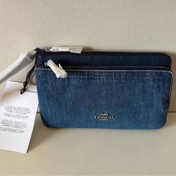 Coach Double Zip Wallet -  Denim/Silver/Indigo - Picture 9 of 11